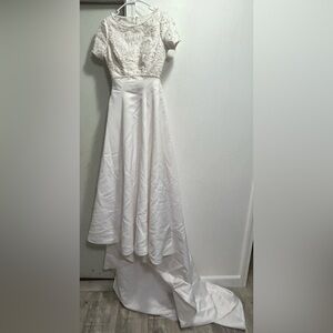 Bonny Beaded Floor Length Train Wedding Dress - 8 - White - Used